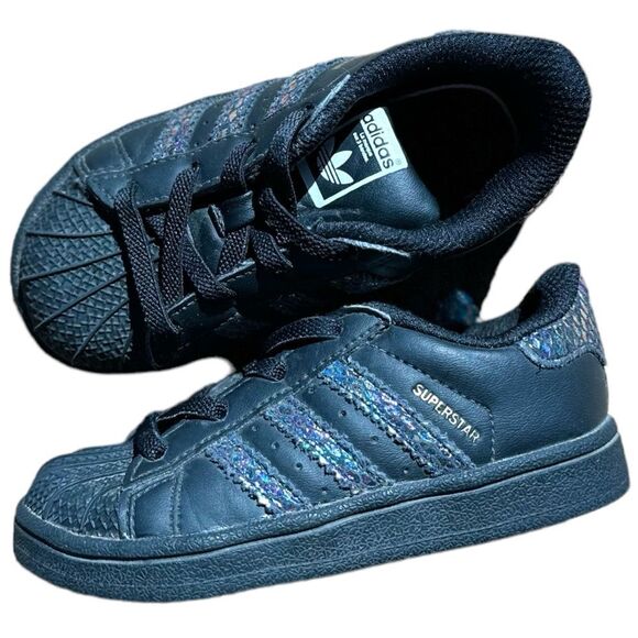 Adidas Superstar Black Iridescent Slip On Toddler  Girls Shoes Size 7 - Picture 2 of 6